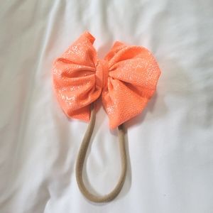 BBCO Peachy Orange with Silver Metallic Stripes Big Biw Hairbow on Nude Nylon